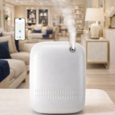 DYFUZOR ZAPACHOWY AE320 BIAŁY POŁYSK bluetooth, zdalnie sterowany, zimna dyfuzja, zasięg do 160 m2, 480 m3